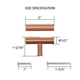 Akicon 810092567103 Copper Kitchen T Bar Cabinet Pulls 100% Solid Brass Drawer #3