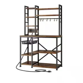 Anqtovp 445017992987 35.9 Inch W X 14.6 D 72.1 H Rustic Brown Assembled Kitchen Storage Shel