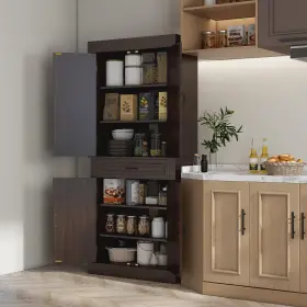 835-346v81cf Aosom Freestanding Kitchen Pantry Cabinet 71 In Coffee 4 Doors 2 Large
