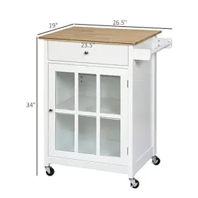 801-175 Aosom Llc 27 Inch Rolling Kitchen Island Cart With Drawer And Glass Door Cabinet #3