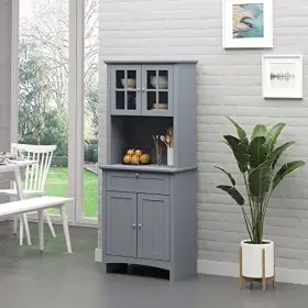 Us835-343v80gy0131 Aosom Llc Elegant Buffet With Hutch Kitchen Pantry Storage Cabinet Framed Glass #3