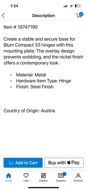 Blum 600346738027 Rok Hardware Metal 5/8-inch Overlay Edge Mount Mounting Steel Finish 10 Pk #2