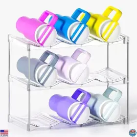 Brand Awgou B0dm8m1slr Clear Stackable Water Bottle Organizer And Tumbler Holder - Versatile Storage