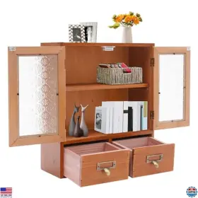 Jj29zg-004300-wsnus Brand Woshewnu Rustic Vintage Mini Wood Countertop Cabinet 2 Drawers Tabletop Display Case 12.2