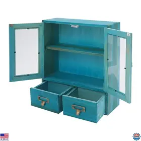 Jj9we4-008100-wsnus Brand Woshewnu Rustic Vintage Mini Wood Cabinet - 2 Drawer Display Case Blue 12 Inch X4.72 X14.2
