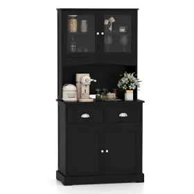 Zy1k0263-1 Bunpeony Black Wood 31.5 Inch Kitchen Island Buffet Hutch Pantry Cabinet With 2 Drawers