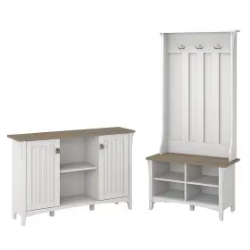 Sal008g2w Bush Furniture Salinas 68.11 Inch Storage Set With Hall Tree Shoe Bench Cabinet