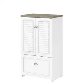 Wc53680-03 Bush Furniture Fairview 41.69 Inch Storage Cabinet With 3 Shelves Shiplap Gray/pure