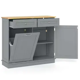 Costway 313039152191 Gray Mdf 39.5 Inch Wooden Kitchen Sideboard Trash Cabinet Tilt Out Bin Holder Wit