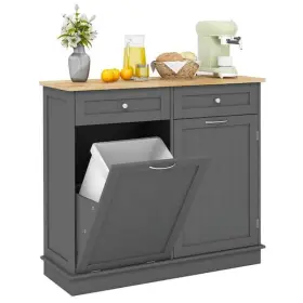 Costway 978678714064 Gray Mdf 39.5 Inch Wooden Kitchen Sideboard Trash Cabinet Tilt Out Bin