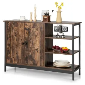 Jv10467cf Costway Sideboards Buffet Tables 43.5 Inch W Solid Wood Open Shelves Drawers In Brown #2