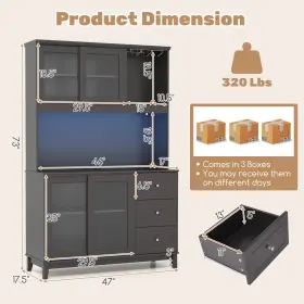 Jv11630us-cf Costway Kitchen Pantry Storage Cabinet Hutch With Led Lights And Power Outlet #2