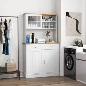 Jv11630us-wh Costway Kitchen Pantry Storage Cabinet Hutch With Led Lights And Power Outlet #3