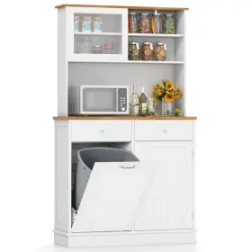 Jv11630us-wh Costway Kitchen Pantry Storage Cabinet Hutch With Led Lights And Power Outlet