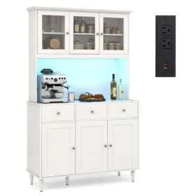 Jv11631us-wh Costway 77 Inch Kitchen Pantry Storage Cabinet Built-in Charging Station Led Light 3 Drawer