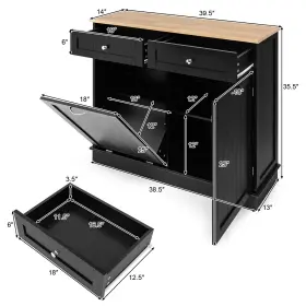 K756bka18468 Costway Wooden Kitchen Trash Cabinet Tilt Out Bin Holder With Drawer And Storage Shelf Black #2