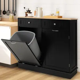 K756bka18468 Costway Wooden Kitchen Trash Cabinet Tilt Out Bin Holder With Drawer And Storage Shelf Black #3