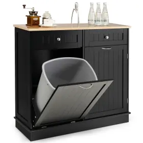 K756bka18468 Costway Wooden Kitchen Trash Cabinet Tilt Out Bin Holder With Drawer And Storage Shelf Black