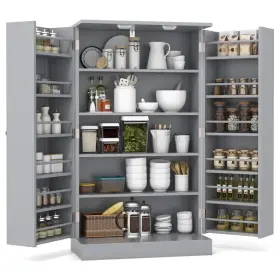 Kc53383gr Costway 17-tier Modern Kitchen Pantry Storage Cabinet Organizer 2 Door 6 Adjustable Rack