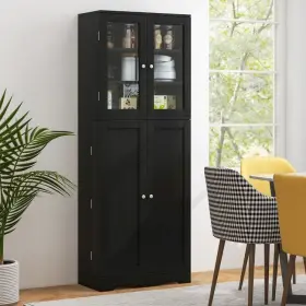Kc55529dk Costway 63.5 Inch Tall Kitchen Pantry Cabinet And 2 Double Tempered Glass Door 7 Storage Shelf #3