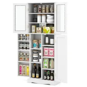 Kc55529wh Costway 63.5ftft Tall Kitchen Pantry Cabinet 2 Double Door 7 Compartment 4 Extra Rack #2