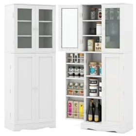 Kc55529wh Costway 63.5ftft Tall Kitchen Pantry Cabinet 2 Double Door 7 Compartment 4 Extra Rack