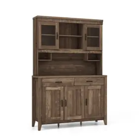 Kc57213bn Costway Kitchen Freestanding Cabinet Microwave Countertop With 2 Drawers And Adjustable Shelf