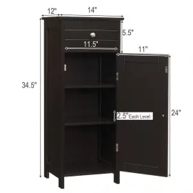 Qd-6637298 Costway Kitchen Cabinet 14 Inch X12 X34.5 P2 Mdf 3-shelves Single-door In Brown #3