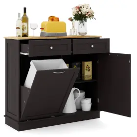 Us-2hcst03927 Costway Wooden Kitchen Trash Cabinet Tilt Out Bin Holder With Drawer And Storage Shelf Coffee