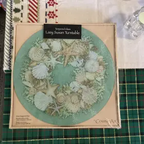Counter Art Cominhkpr102382 13 Inch Glass Lazy Susan Serving Plate Coastal Wreath Nib