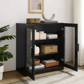 Cf3138-bk Crosley Furniture Faux Wood 31.75 Inch Stackable Pantry Cabinet With Glass Doors