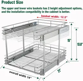 Dindon 629722475677 Pull Out Cabinet Organizer 14 Inch W X 21 D Shelves 2 Tier #2