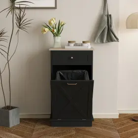 Elecwish 748507292572 Kitchen Storage Tilt Out Trash Can Cabinet 10 Gallon Wood Garbage Drawer