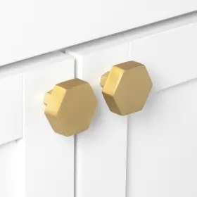 Gliderite 849376058112 5-pack 1-1/2 Inch Solid Hexagon Cabinet Knob Satin Gold Finish #3