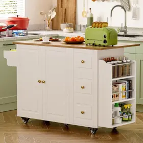 00040005 Gwt 53 Inch Drop-leaf Kitchen Island Trolley Cart Wood Storage Cabinet With Drawers/rack