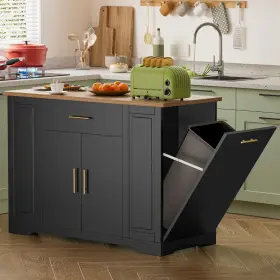 Gwtvd00002 Gwt 46 Inch Large Rolling Kitchen Island With Trash Can Storage Cabinet Table