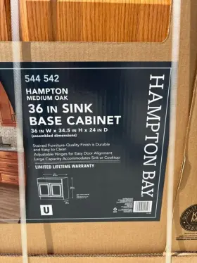 Hampton Bay 094803042527 36 Inch W X 24 D 34.5 H Assembled Sink Base Kitchen Cabinet