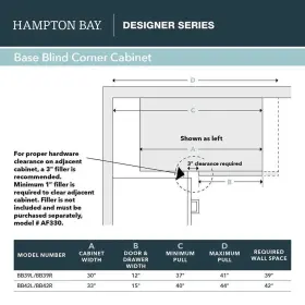 Hampton Bay 094803155562 Designer Series Melvern Assembled 33x34.5x23 Inch Blind Left Corner Base Kitchen #3