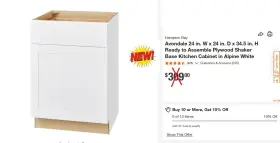 Hampton Bay 1006596150 Avondale 24 W X D 34.5 Inch H Base Kitchen Cabinet Alpine White