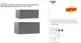 1006764367 Hampton Bay Designer Series Melvern Storm Gray Shaker Deep Wall Kitchen Cabinet
