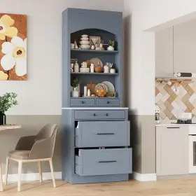 Harper & Bright Designs 445030493447 Freestanding Gray Kitchen Pantry Organizer Cabinet With Faux Marble Top Adjust