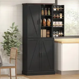 Homcom Us83a-455v80bk0141 72 Inch Tall Pantry Cabinet Storage With 8 Door Racks Black