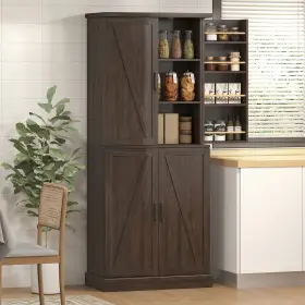 Homcom Us83a-455v80bn0141 72 Inch Tall Pantry Cabinet Storage With 8 Door Racks Brown