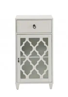 Homeroots Furniture 689211806665 Fret Work Design Glass Door White Cabinet