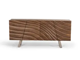 283028 Homeroots Kitchen 71 Inch Natural Brown Solid Wood Sideboard With Four Doors