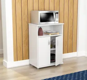 Homeroots Kitchen & Dining 689211846777 White Finish Wood Microwave Cart With Cabinet