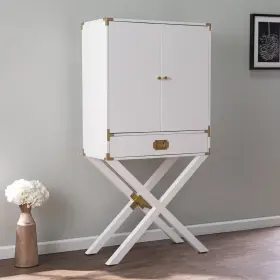 Homeroots Kitchen & Dining 808230100022 Campaign White And Gold Tall Bar Cabinet #2