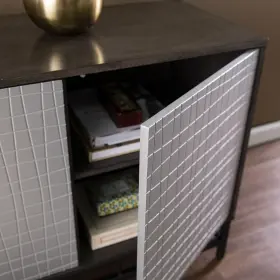 Homeroots Kitchen & Dining 808230100091 Contemporary Grid Lines Three Door Accent Cabinet #3