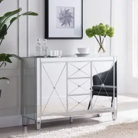 Homeroots Kitchen & Dining 808230100220 Glamorous Mirrored Bling Multi Storage Accent Cabinet