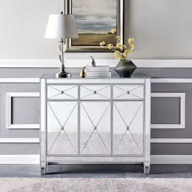 Homeroots Kitchen & Dining 808230100237 Glamorous Mirrored Bling Three Door Accent Cabinet